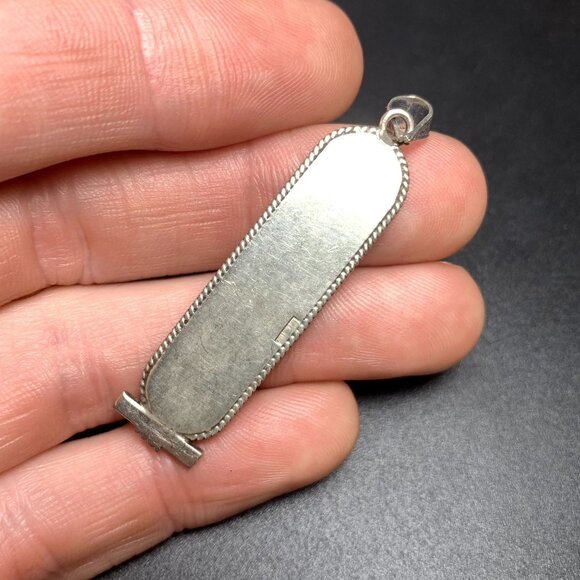 VTG Solid Sterling Silver 925 Traditional Cartouche Pendant Size 2'' Length - Picture 6 of 12